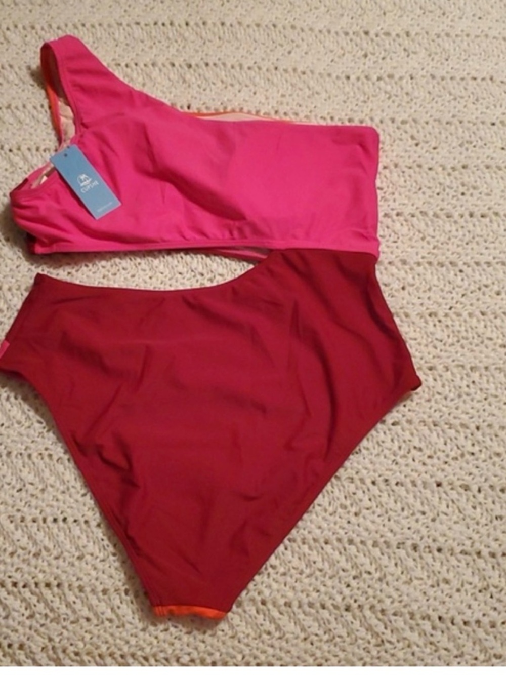 NWT Cupshe Colorblock One-Shoulder Cutout Swimsuit Sz M - Picture 6 of 7
